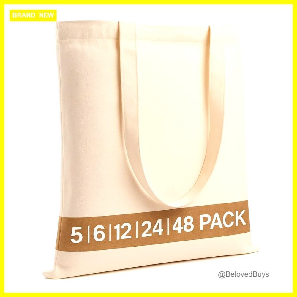 Pack of 48 Reusable Cotton Tote Bags for Grocery Shopping DIY Projects